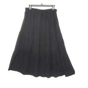 Croft & Barrow Size L Solid Black Tiered Boho Western Midi Skirt Rayon Pull On